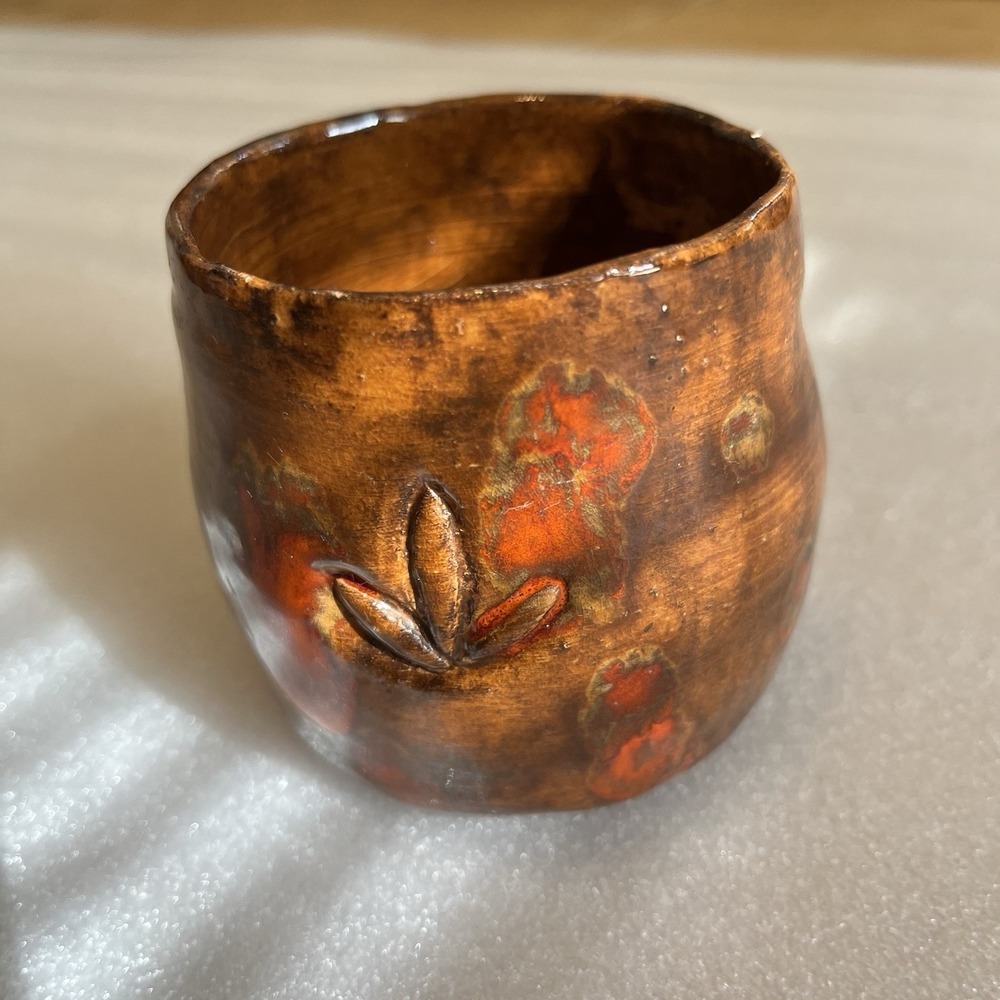 1970's Americana Folk Art Handmade Planter Mug 3.5" Carved